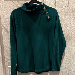 J. Crew Forest Green Crewneck Sweatshirt with Button Accent